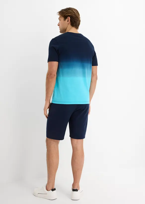 T-Shirt und Sweat-Bermuda  (2-tlg.Set) in blau von hinten (Totalaufnahme) - bonprix