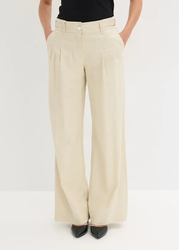 Palazzo-Hose aus leichtem Leinen-Mix in beige von vorne - bonprix