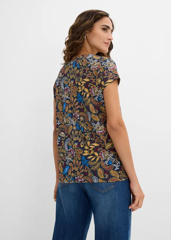 Baumwoll Shirt, bedruckt, Kurzarm in blau von hinten (im Anschnitt) - bonprix