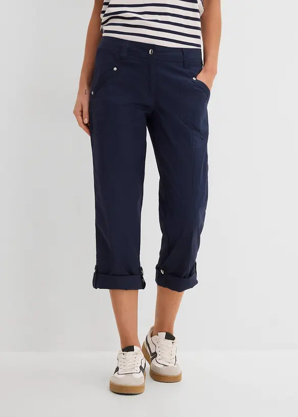 3/4-Stretch-Cargo-Hose aus Baumwoll-Mix in blau von vorne - bonprix