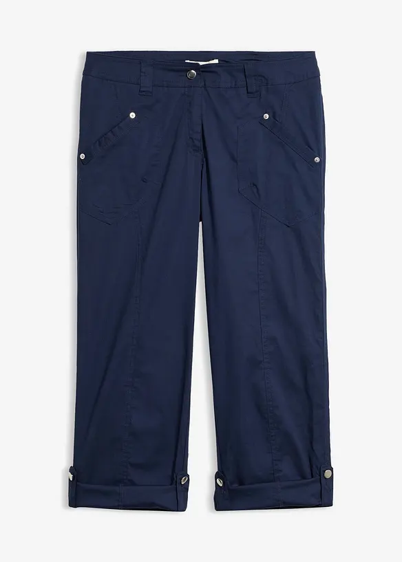 3/4-Stretch-Cargo-Hose aus Baumwoll-Mix in blau von vorne - bonprix