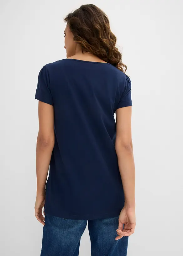 Baumwoll Shirt mit Spitze, Kurzarm in blau von hinten (im Anschnitt) - bonprix