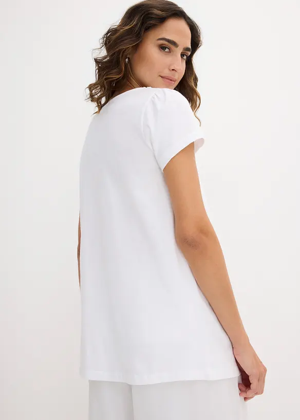 Baumwoll Shirt mit Spitze, Kurzarm in weiß von hinten (im Anschnitt) - bonprix