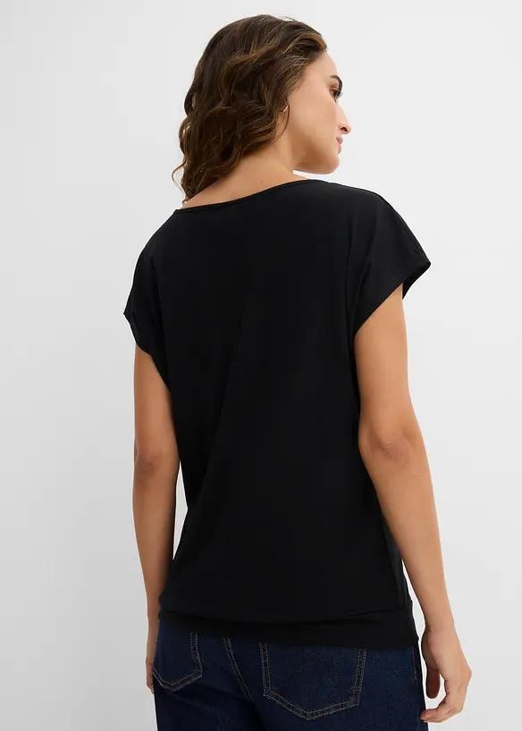 Shirt mit Reißverschluss, Kurzarm in schwarz von hinten (im Anschnitt) - bonprix