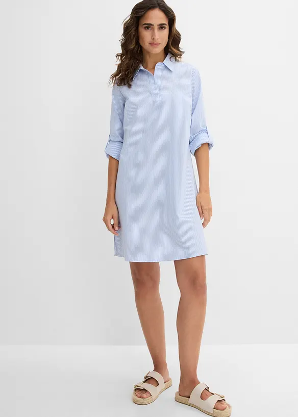 Hemdblusenkleid aus reiner Baumwolle in weiß von vorne (Totalaufnahme) - bonprix Hemdblusenkleid aus reiner Baumwolle in weiß von vorne (Totalaufnahme) - bonprix