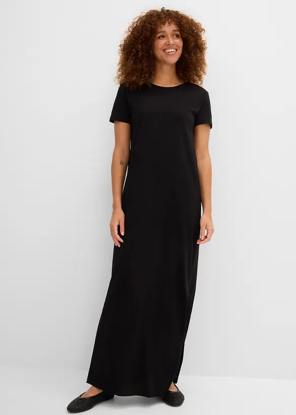 Maxikleid aus reiner Baumwolle in schwarz von vorne (Totalaufnahme) - bonprix