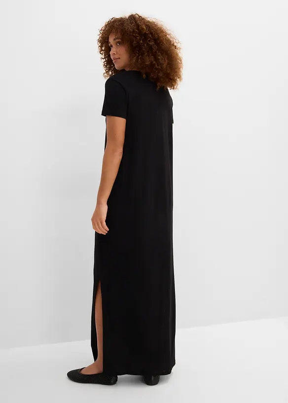 Maxikleid aus reiner Baumwolle in schwarz von hinten (Totalaufnahme) - bonprix