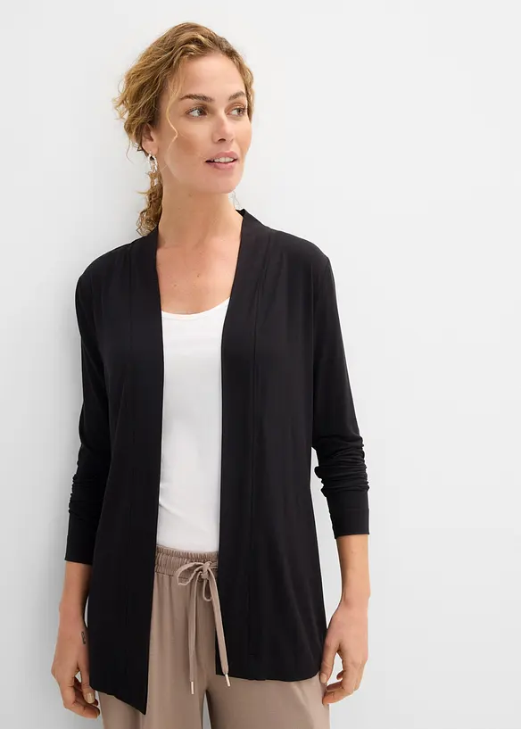 Shirtjacke aus softem Viskose-Mix in schwarz von vorne (im Anschnitt) - bonprix