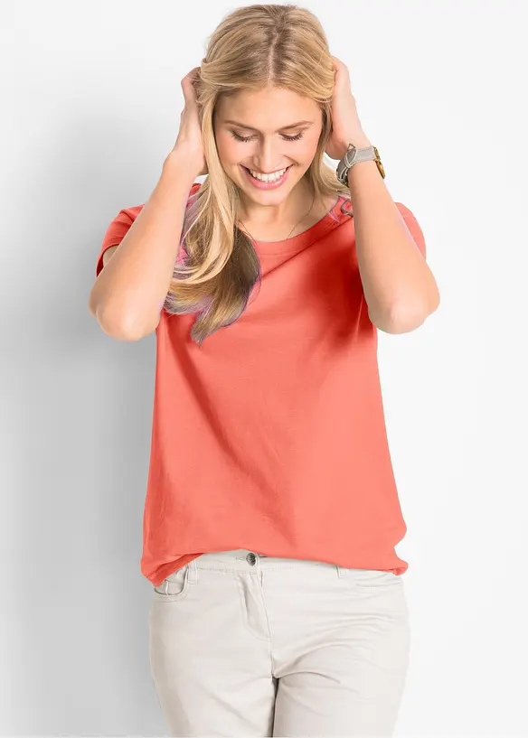 Rundhals-Shirt (5erPack) in orange von vorne (im Anschnitt) - bonprix Rundhals-Shirt (5erPack) in orange von vorne (im Anschnitt) - bonprix