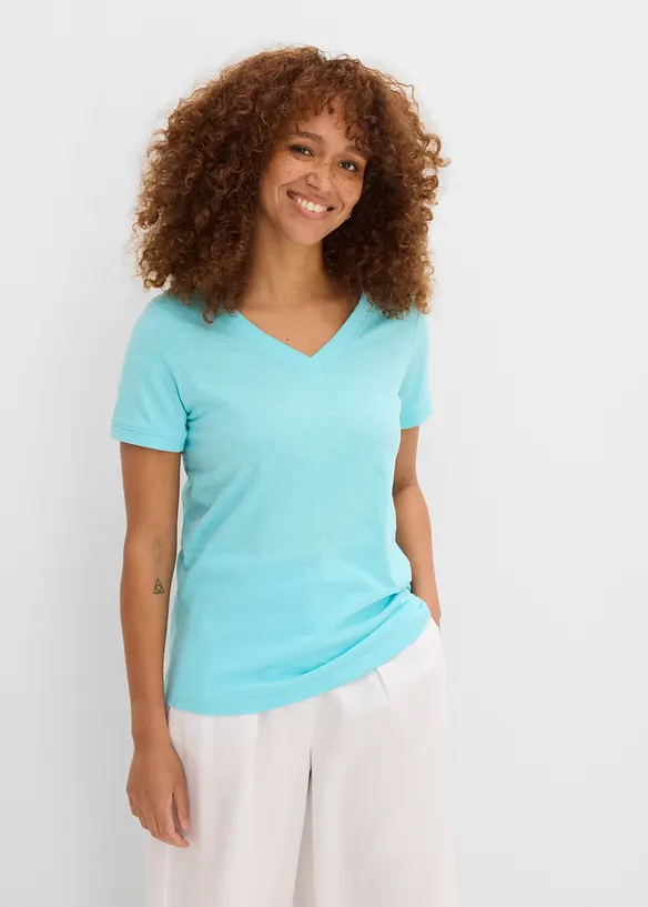 T-Shirt aus reiner Baumwolle in blau von vorne (im Anschnitt) - bonprix