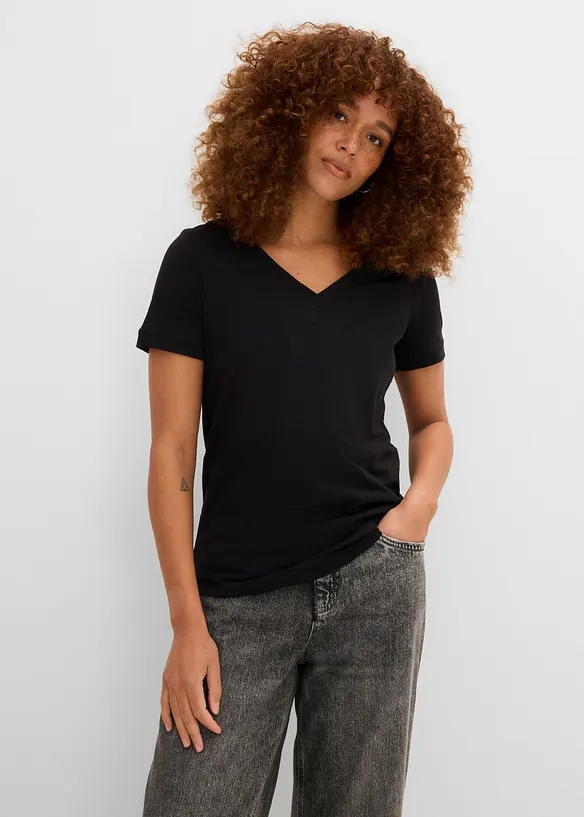 T-Shirt aus reiner Baumwolle in schwarz von vorne (im Anschnitt) - bonprix