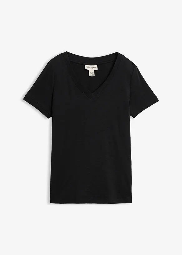 T-Shirt aus reiner Baumwolle in schwarz von vorne - bonprix