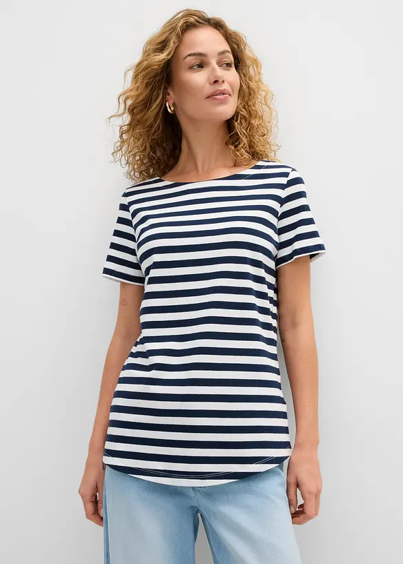 T-Shirt mit U-Boot-Ausschnitt in weiß von vorne (im Anschnitt) - bonprix