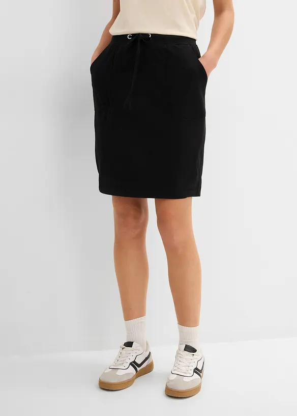 Jersey-Rock aus Bio-Baumwolle mit Stretch in schwarz von vorne - bonprix