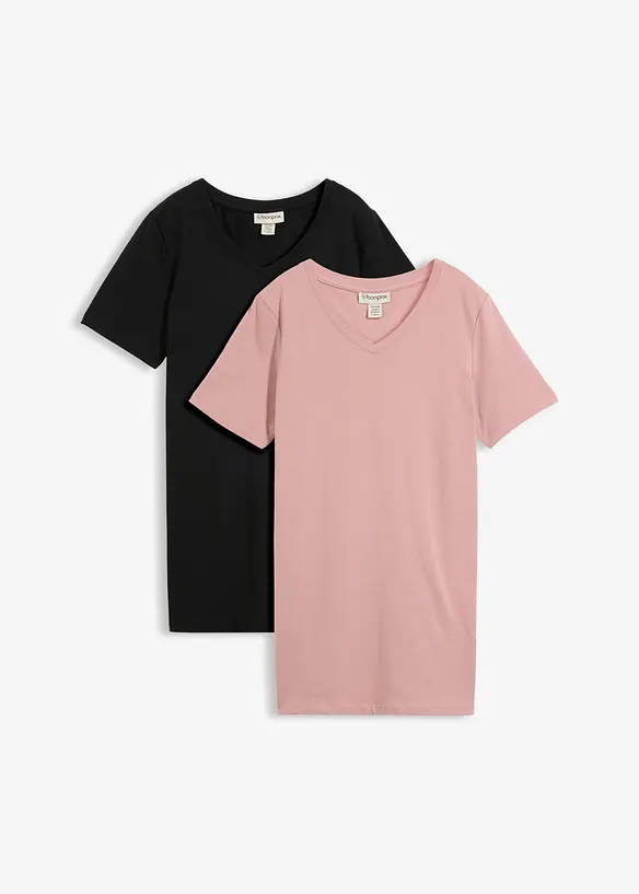 Longshirt mit V-Ausschnitt (2er Pack) in schwarz von vorne - bonprix