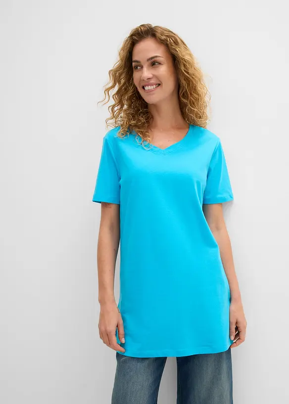 Longshirt mit V-Ausschnitt (2er Pack) in blau von vorne (im Anschnitt) - bonprix
