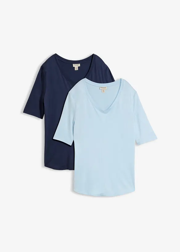 Longshirt aus softer Viskose, 2er-Pack in blau von vorne - bonprix
