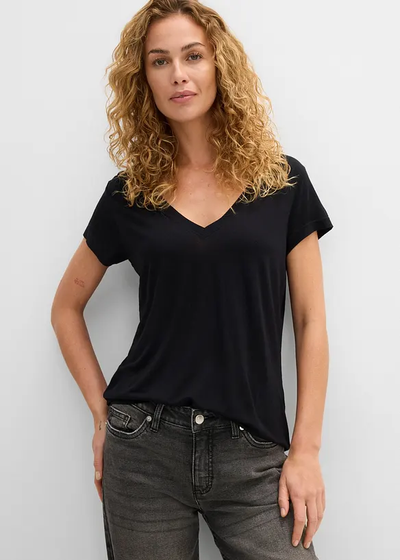 T-Shirt aus softer Viskose in schwarz von vorne (im Anschnitt) - bonprix