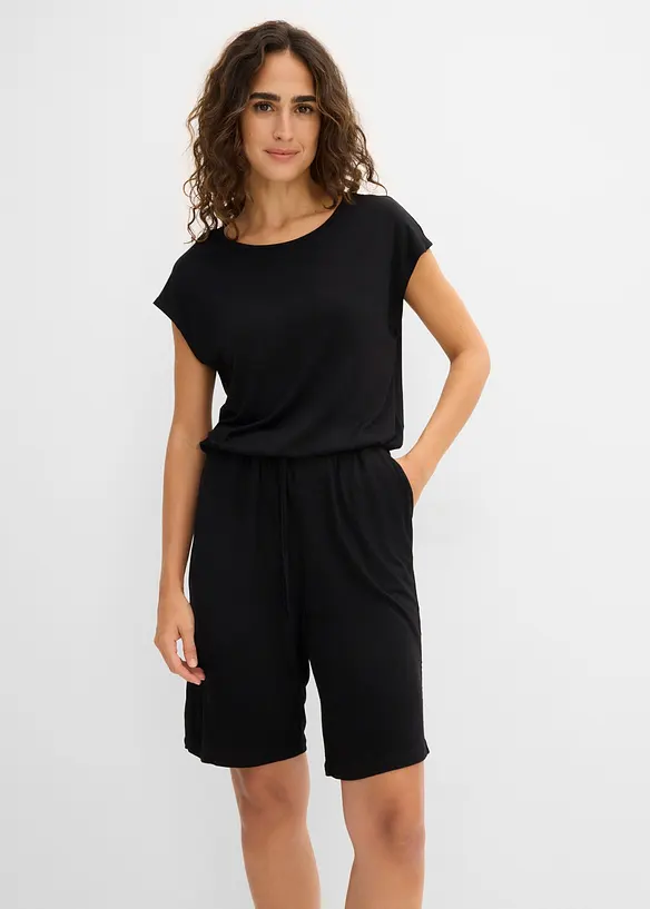 Overall aus softer Viskose-Mischung in schwarz von vorne (Totalaufnahme) - bonprix