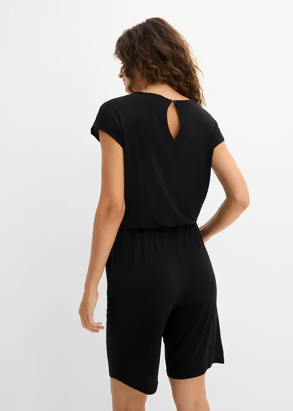 Overall aus softer Viskose-Mischung in schwarz von hinten (Totalaufnahme) - bonprix
