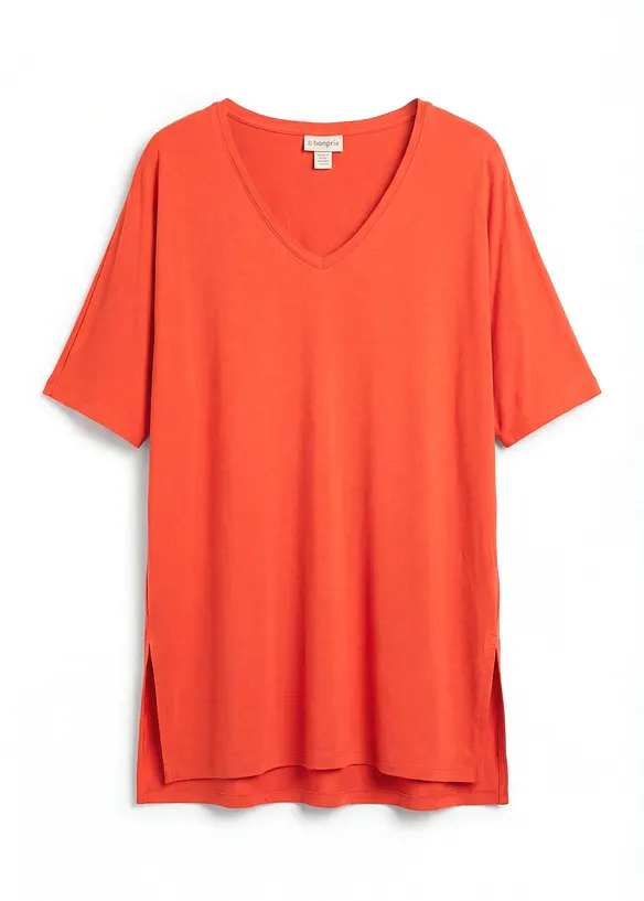 Long-Shirt aus Viskose-Mix in rot von vorne - bonprix