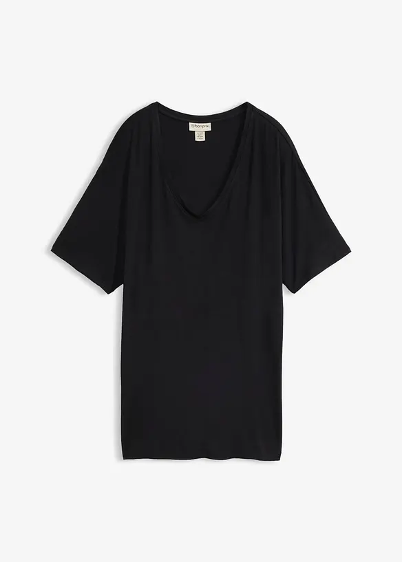 Long-Shirt aus Viskose-Mix in schwarz von vorne - bonprix