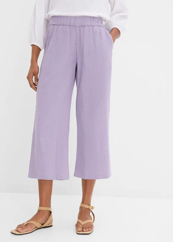 Musselin-Marlenehose aus reiner Baumwolle in lila von vorne - bonprix Musselin-Marlenehose aus reiner Baumwolle in lila von vorne - bonprix