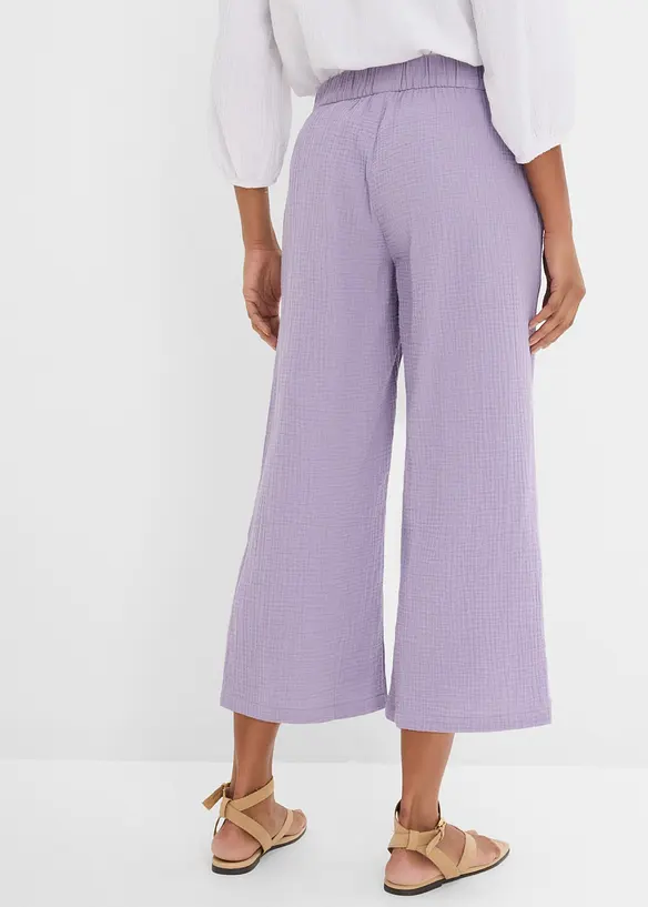 Musselin-Marlenehose aus reiner Baumwolle in lila von hinten - bonprix Musselin-Marlenehose aus reiner Baumwolle in lila von hinten - bonprix