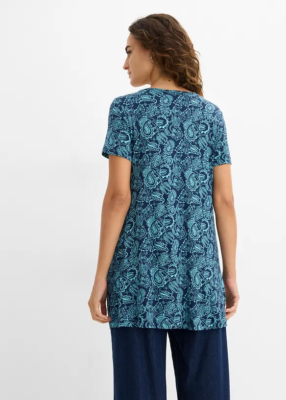 Shirt-Tunika, Kurzarm in blau von hinten (im Anschnitt) - bonprix