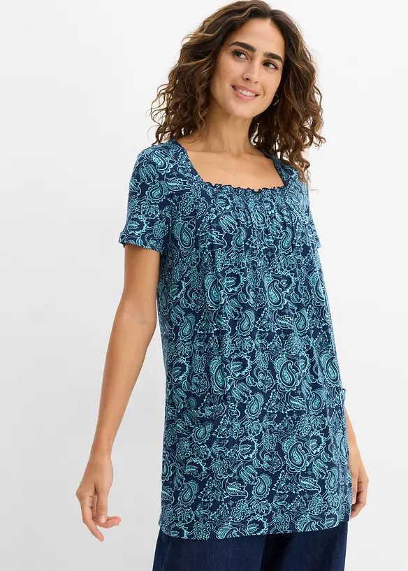 Shirt-Tunika, Kurzarm in blau von vorne (im Anschnitt) - bonprix