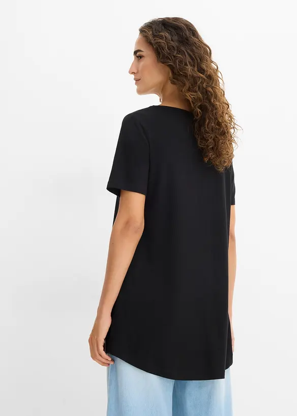 T-Shirt in A-Linien-Form, kurzarm in schwarz von hinten (im Anschnitt) - bonprix