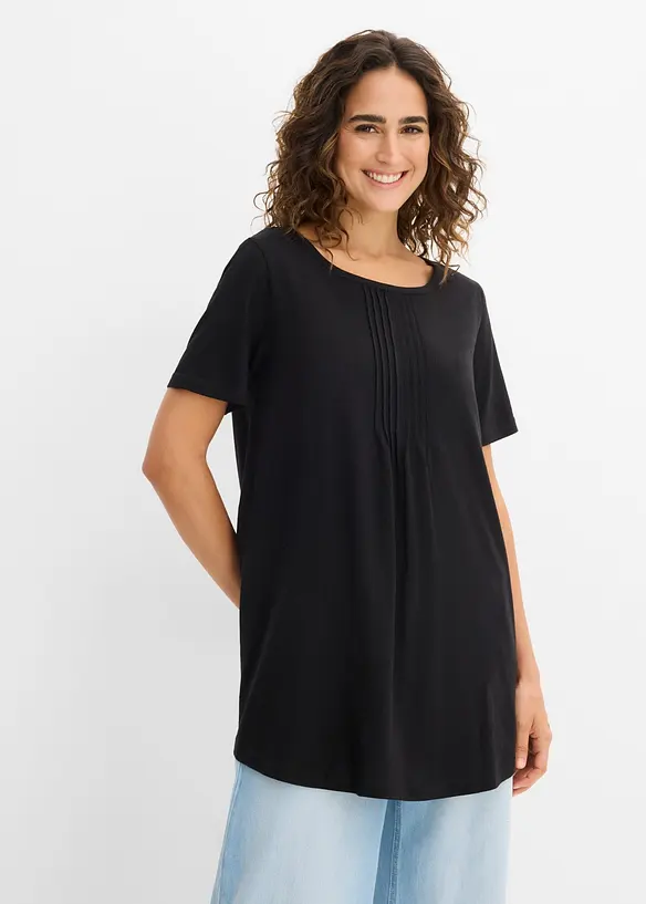 T-Shirt in A-Linien-Form, kurzarm in schwarz von vorne (im Anschnitt) - bonprix