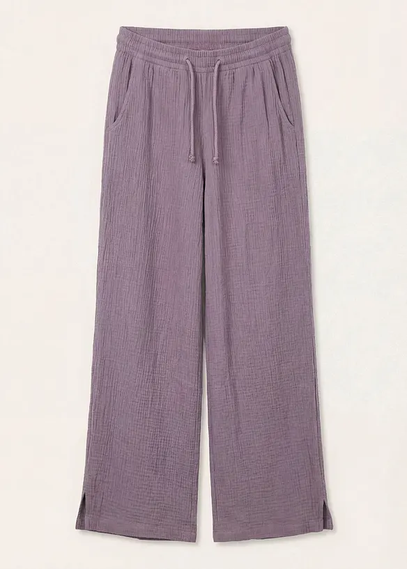 Musselin-Palazzo-Hose aus reiner Baumwolle in lila von vorne - bonprix Musselin-Palazzo-Hose aus reiner Baumwolle in lila von vorne - bonprix