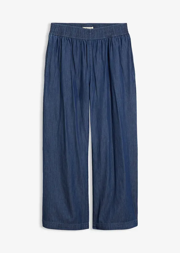 Wide-Leg-Jeans, High Waist, cropped in blau von vorne - bonprix
