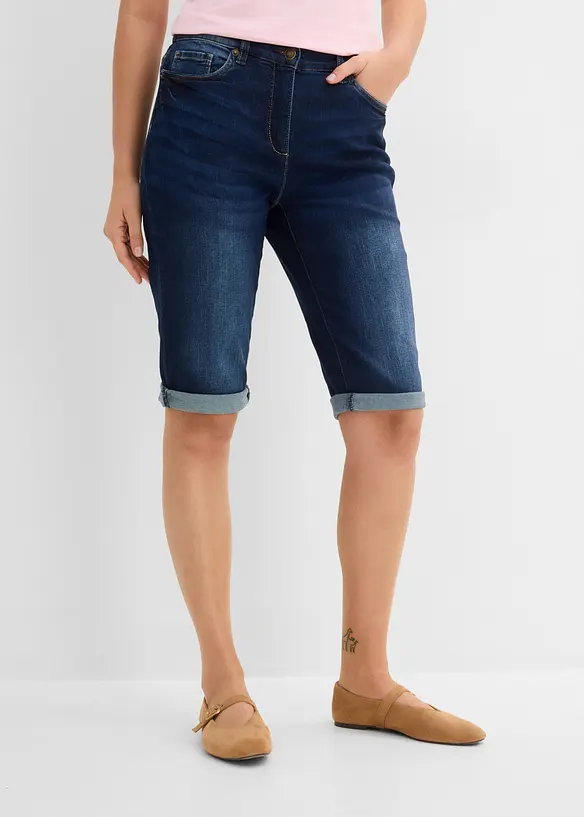 Jeans Bermuda Mid Waist, Bequembund in blau von vorne - bonprix Jeans Bermuda Mid Waist, Bequembund in blau von vorne - bonprix