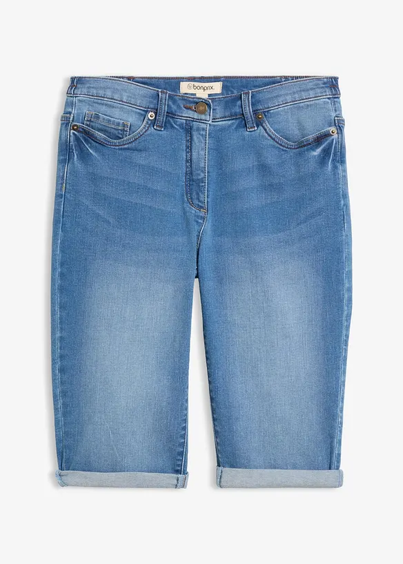 Jeans Bermuda Mid Waist, Bequembund in blau von vorne - bonprix Jeans Bermuda Mid Waist, Bequembund in blau von vorne - bonprix