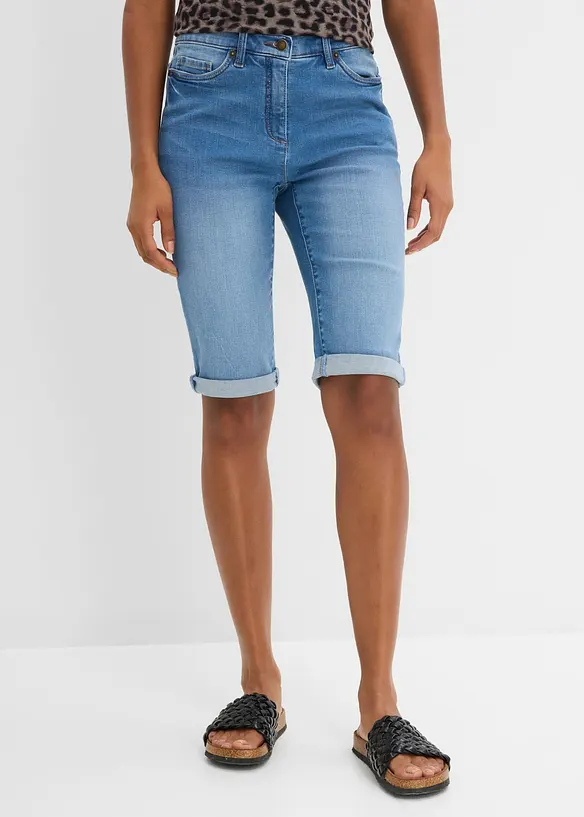 Jeans Bermuda Mid Waist, Bequembund in blau von vorne - bonprix Jeans Bermuda Mid Waist, Bequembund in blau von vorne - bonprix
