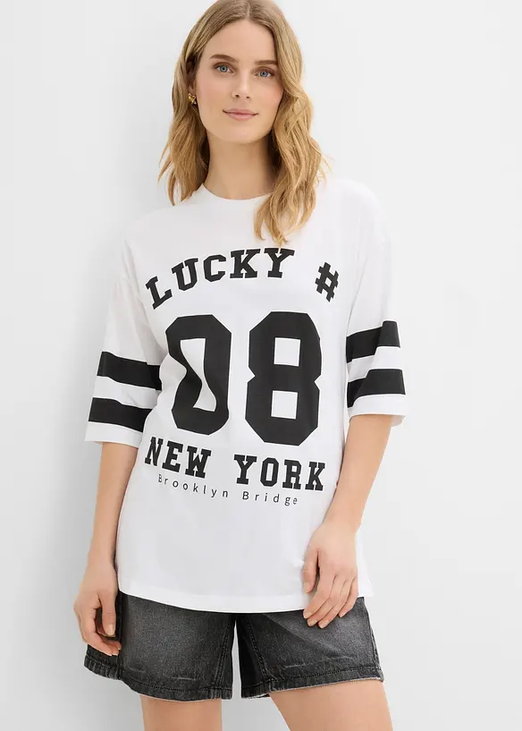 Lockeres Shirt aus reiner Bio-Baumwolle in weiß von vorne (im Anschnitt) - bonprix