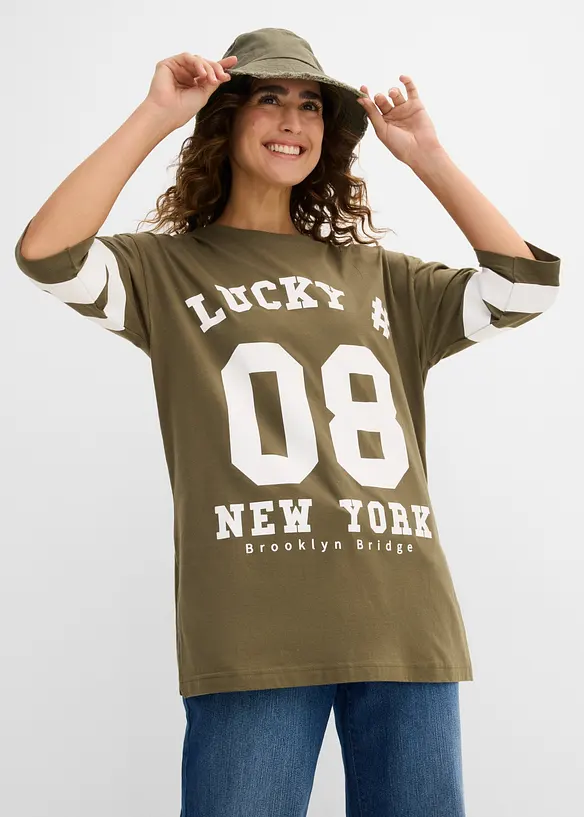 Lockeres Shirt aus reiner Bio-Baumwolle in grün von vorne (im Anschnitt) - bonprix