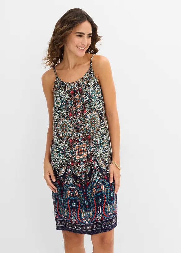 Trägerkleid aus fließender Viskose in blau von vorne (Totalaufnahme) - bonprix