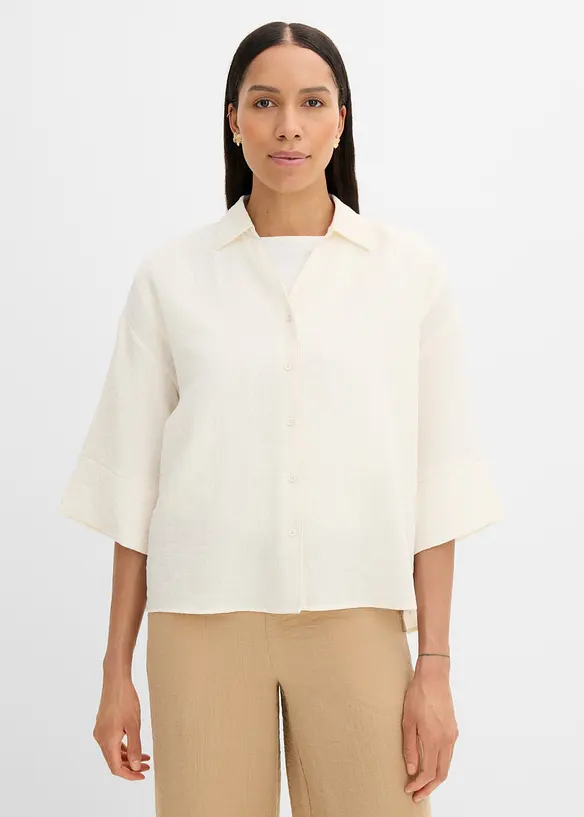 Oversize-Bluse aus Viskose-Mix in weiß von vorne (im Anschnitt) - bonprix