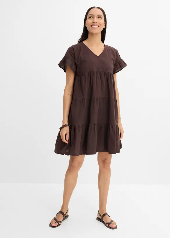 Tunika-Kleid aus reiner Baumwolle in braun von vorne (Totalaufnahme) - bonprix Tunika-Kleid aus reiner Baumwolle in braun von vorne (Totalaufnahme) - bonprix