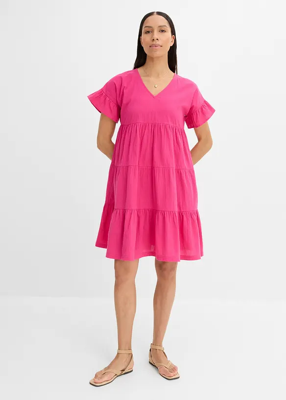 Tunika-Kleid aus reiner Baumwolle in pink von vorne (Totalaufnahme) - bonprix