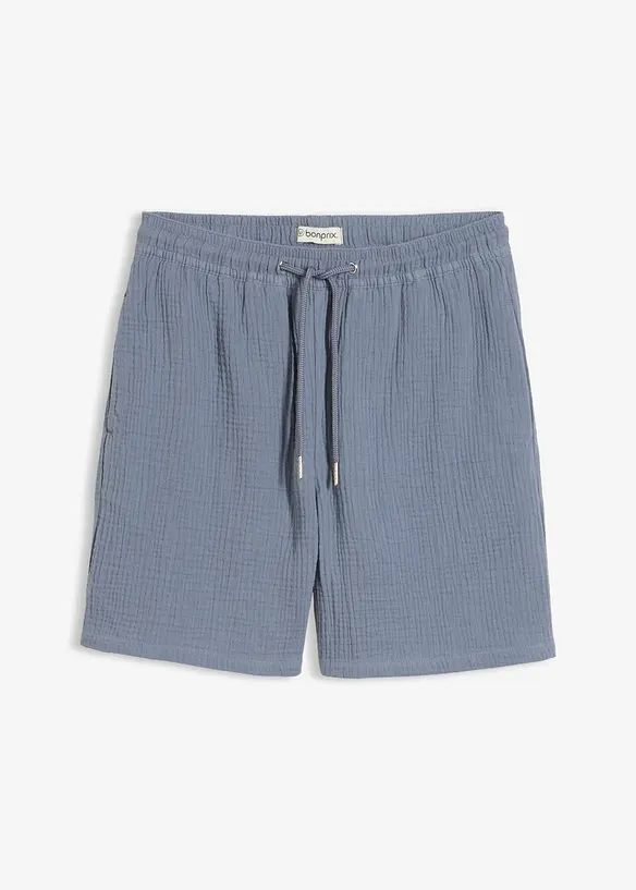 Musselin-Shorts aus reiner Baumwolle in blau von vorne - bonprix