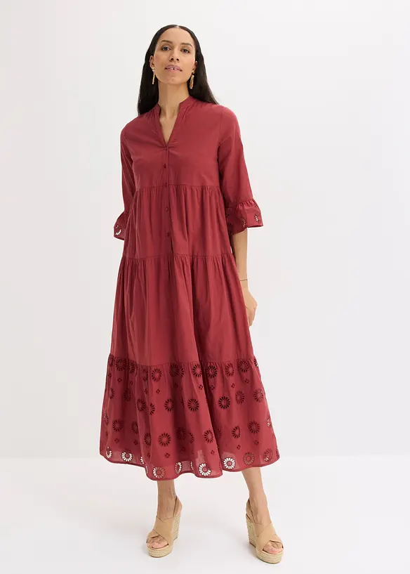 Maxikleid aus reiner Baumwolle in rot von vorne (Totalaufnahme) - bonprix Maxikleid aus reiner Baumwolle in rot von vorne (Totalaufnahme) - bonprix