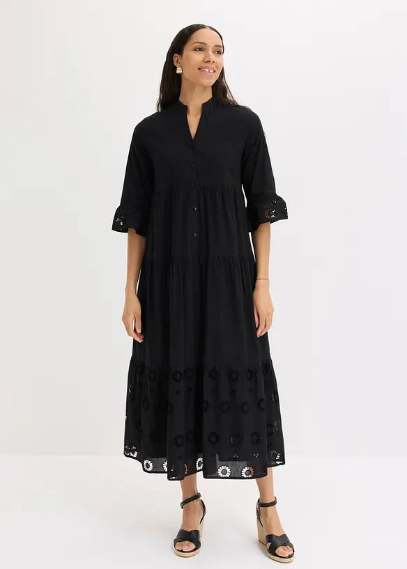 Maxikleid aus reiner Baumwolle in schwarz von vorne (Totalaufnahme) - bonprix Maxikleid aus reiner Baumwolle in schwarz von vorne (Totalaufnahme) - bonprix