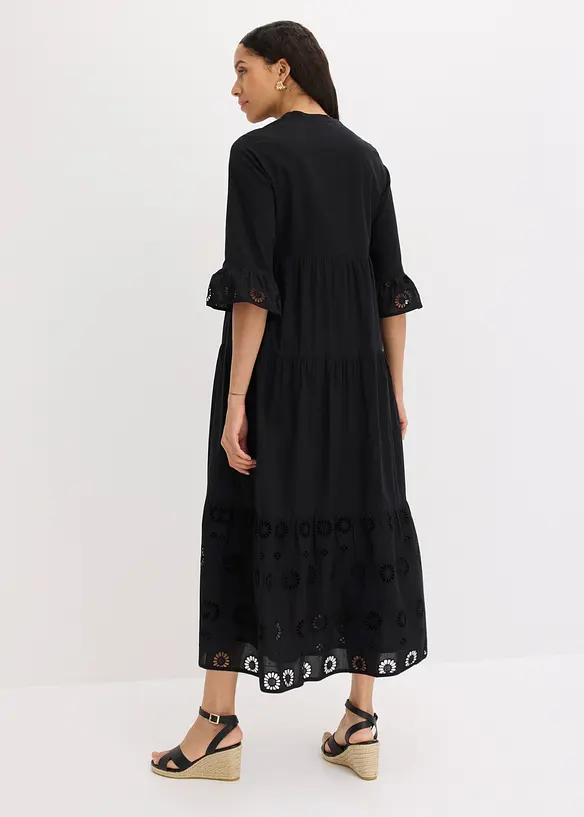 Maxikleid aus reiner Baumwolle in schwarz von hinten (Totalaufnahme) - bonprix Maxikleid aus reiner Baumwolle in schwarz von hinten (Totalaufnahme) - bonprix