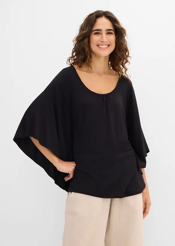 Viskose- Fledermausshirt in schwarz von vorne (im Anschnitt) - bonprix