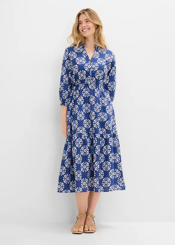Weites Midikleid aus reiner Bio-Baumwolle in blau von vorne (Totalaufnahme) - bonprix Weites Midikleid aus reiner Bio-Baumwolle in blau von vorne (Totalaufnahme) - bonprix
