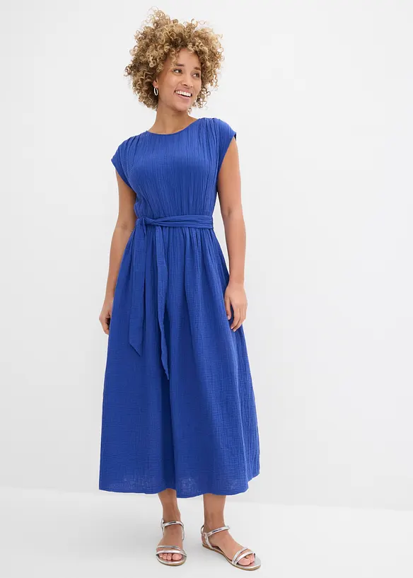 Maxikleid aus reiner Baumwolle in blau von vorne (Totalaufnahme) - bonprix Maxikleid aus reiner Baumwolle in blau von vorne (Totalaufnahme) - bonprix